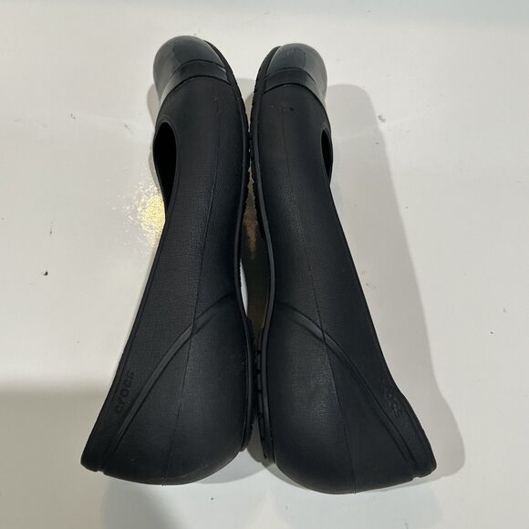 Crocs Ballet Cap Toe Patent Flats Women 9 Black Shoe Rubber Slip On Classic - Picture 12 of 12
